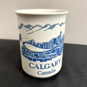 Vintage Calgary Coffee Cup White And Blue Colour